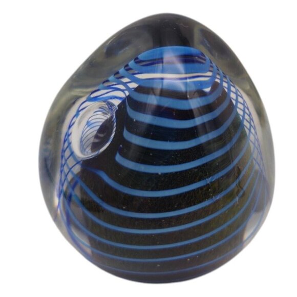 Robert Eickholt Signed 1989 Paperweight 3" Blue Chasm Swirl Vintage Art Glass - Picture 3 of 8